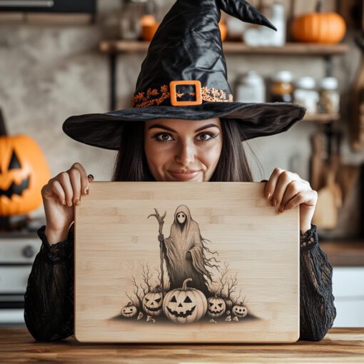 Halloween Laser Engraving File, Spectral Pumpkin Charcuterie Board