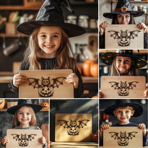 Halloween Laser Engraving File, Spooky Cat Charcuterie Board