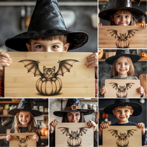 Halloween Laser Engraving File, Spooky Cat Charcuterie Board