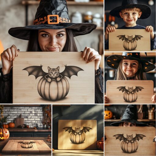 Halloween Laser Engraving File, Spooky Cat Charcuterie Board