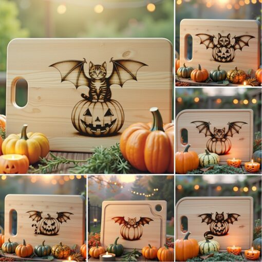 Halloween Laser Engraving File, Spooky Cat Charcuterie Board