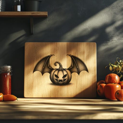 File di incisione laser gatto zucca di Halloween, design spettrale per tagliere di salumi - immagine 3