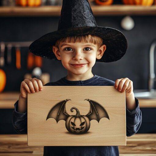 File di incisione laser gatto zucca di Halloween, design spettrale per tagliere di salumi - immagine 4