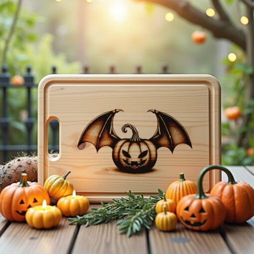 File di incisione laser gatto zucca di Halloween, design spettrale per tagliere di salumi - immagine 5