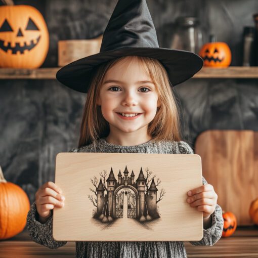 Halloween Witch Castle Gate Engraving File, Laser Design