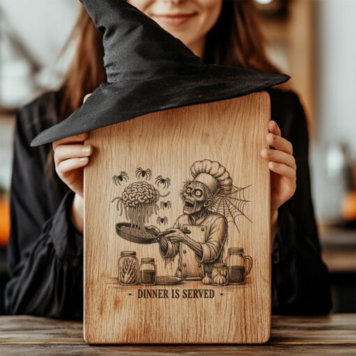 Zombie Chef Halloween Laser Engraving File, Spooky Charcuterie