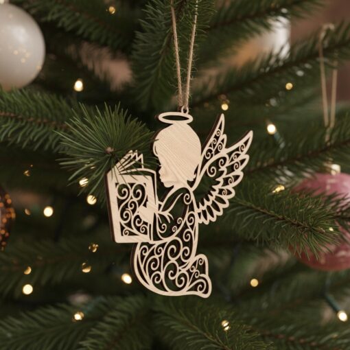 Ensemble de décorations de Noël ange, ornements d'arbre gravés au laser, lot de 6 – Image 2