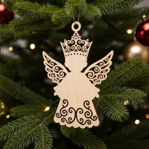 Ensemble de décorations de Noël ange, ornements d'arbre gravés au laser, lot de 6 – Image 3