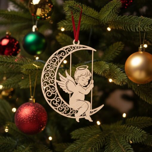Ensemble de décorations de Noël ange, ornements d'arbre gravés au laser, lot de 6 – Image 5