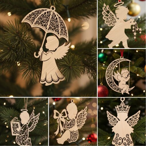 Angel Christmas Ornament Bundle, Laser Engraved Tree Decorations,
