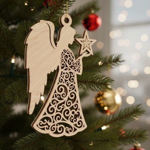 Paquete de adornos navideños de ángeles, archivos láser para juego de decoraciones de árbol festivo - Imagen 2