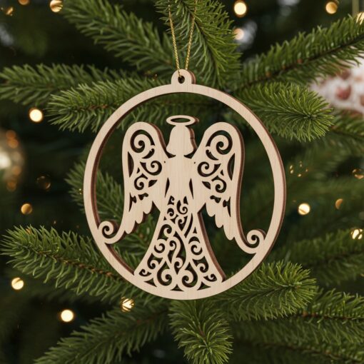 Paquete de adornos navideños de ángeles, archivos láser para juego de decoraciones de árbol festivo - Imagen 6