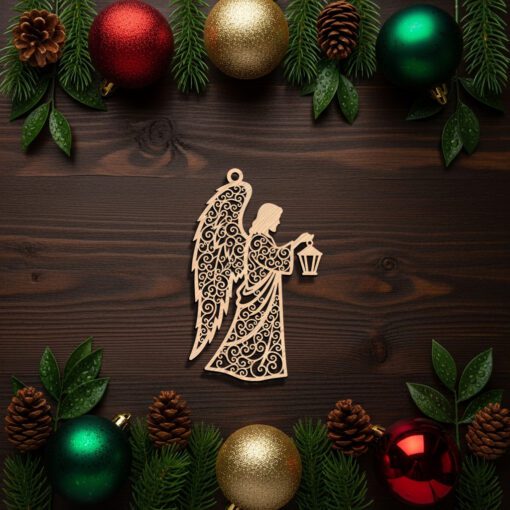 Angel Ornament Laser File, Christmas Angel with Lantern