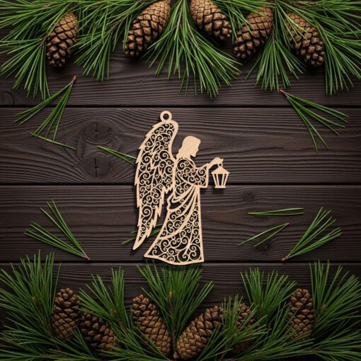 Angel Ornament Laser File, Christmas Angel with Lantern