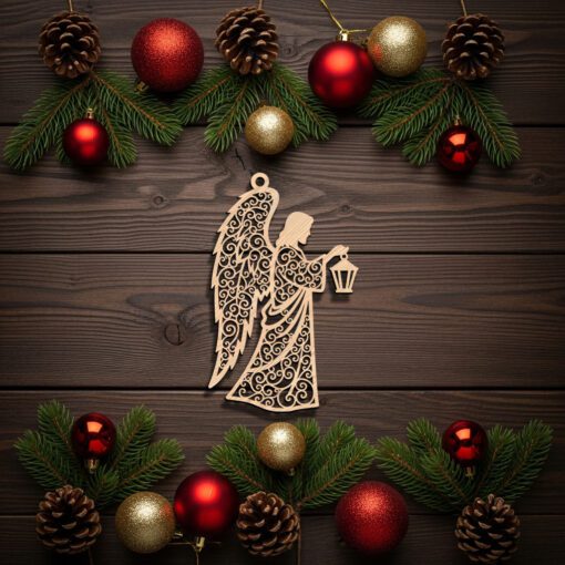 Angel Ornament Laser File, Christmas Angel with Lantern