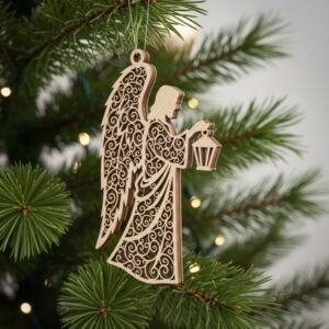 Angel Ornament Laser File, Christmas Angel with Lantern