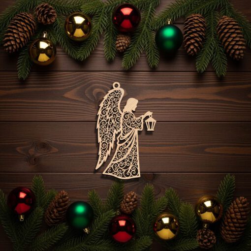 Angel Ornament Laser File, Christmas Angel with Lantern