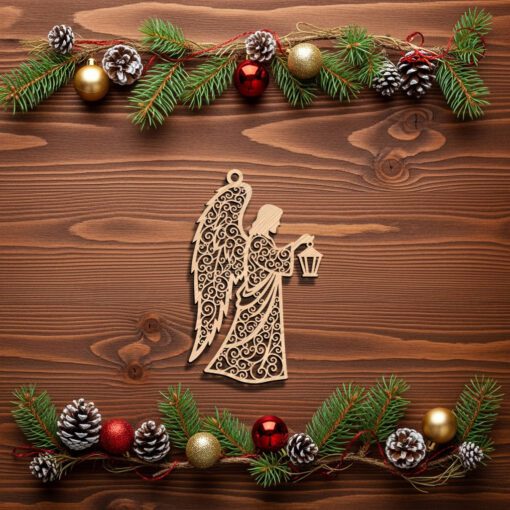 Angel Ornament Laser File, Christmas Angel with Lantern