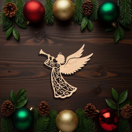 Angel Ornament Laser File, Christmas Trumpet Angel, Digital