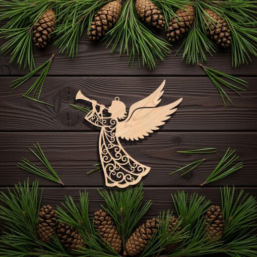 Angel Ornament Laser File, Christmas Trumpet Angel, Digital