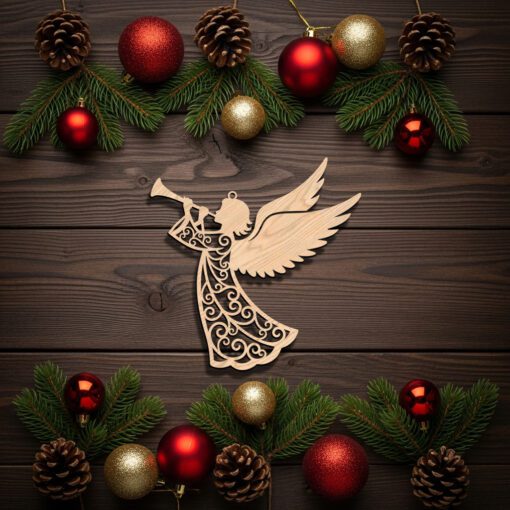 Angel Ornament Laser File, Christmas Trumpet Angel, Digital