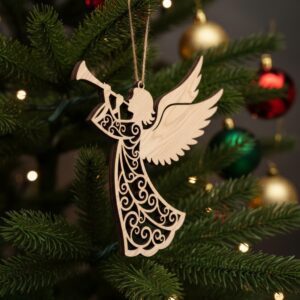 Angel Ornament Laser File, Christmas Trumpet Angel, Digital