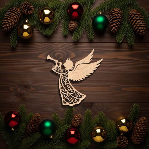 Angel Ornament Laser File, Christmas Trumpet Angel, Digital