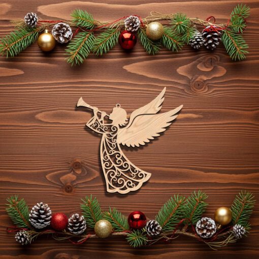 Angel Ornament Laser File, Christmas Trumpet Angel, Digital