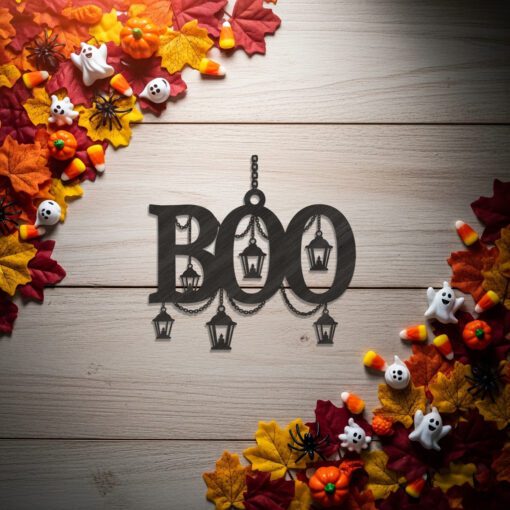 Boo Silhouette Halloween Ornament Laser File, Spooky Lantern