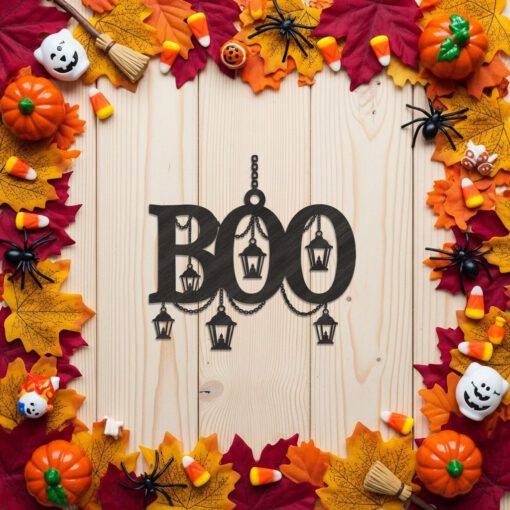 Boo Silhouette Halloween Ornament Laser File, Spooky Lantern