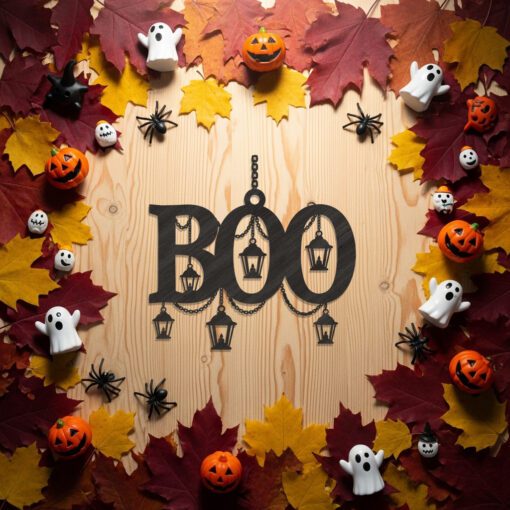 Boo Silhouette Halloween Ornament Laser File, Spooky Lantern
