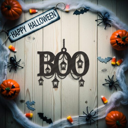 Boo Silhouette Halloween Ornament Laser File, Spooky Lantern