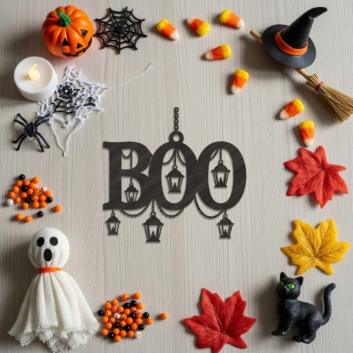 Boo Silhouette Halloween Ornament Laser File, Spooky Lantern