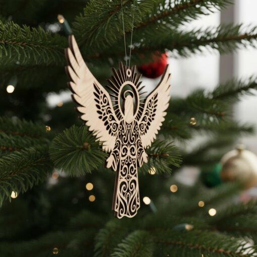 Paquete de adornos navideños cristianos, 6 diseños religiosos, alas de ángel, decoración para el árbol. - Imagen 4
