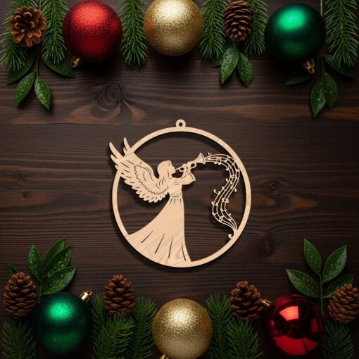 Christmas Angel Ornament Laser File, Trumpet Music Notes