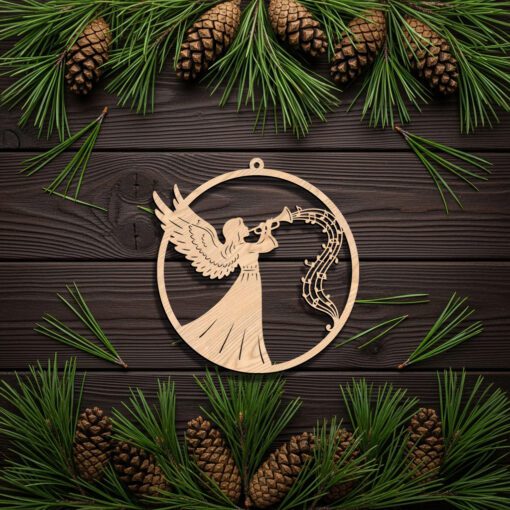 Christmas Angel Ornament Laser File, Trumpet Music Notes