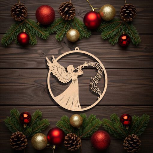Christmas Angel Ornament Laser File, Trumpet Music Notes