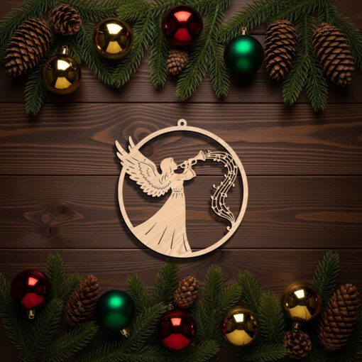 Christmas Angel Ornament Laser File, Trumpet Music Notes