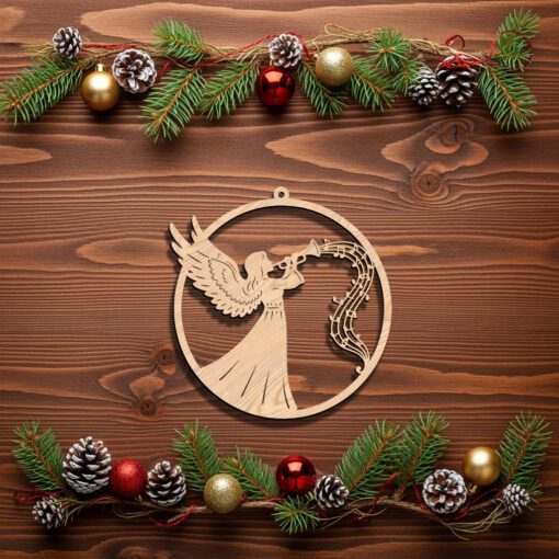Christmas Angel Ornament Laser File, Trumpet Music Notes