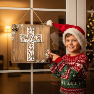 Christmas Cross Door Hanger, Laser Mistletoe Sign, Christian