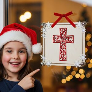 Christmas Cross Door Hanger, Laser Mistletoe Sign, Christian