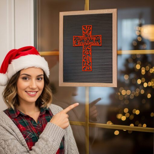 Christmas Cross Door Hanger, Laser Mistletoe Sign, Christian