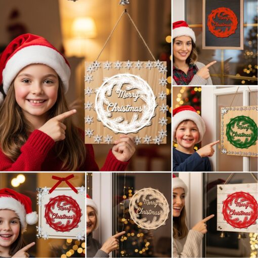 Paquete de adornos navideños para puerta, 6 archivos láser festivos para letreros Glowforge - Imagen 2
