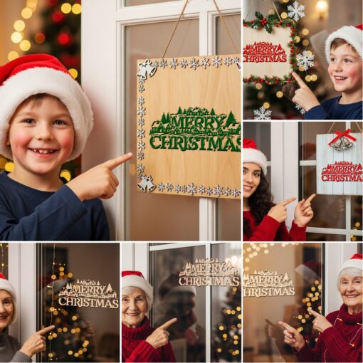 Paquete de adornos navideños para puerta, 6 archivos láser festivos para letreros Glowforge - Imagen 3