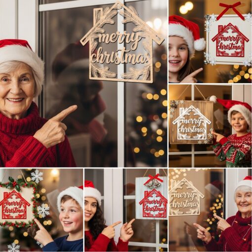 Paquete de adornos navideños para puerta, 6 archivos láser festivos para letreros Glowforge - Imagen 4