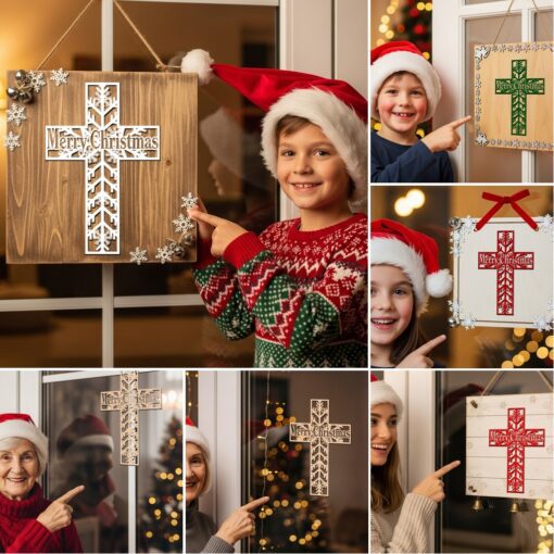 Paquete de colgantes navideños para puerta, 6 letreros festivos cortados a láser, decoración redonda de bienvenida para Glowforge. - Imagen 3