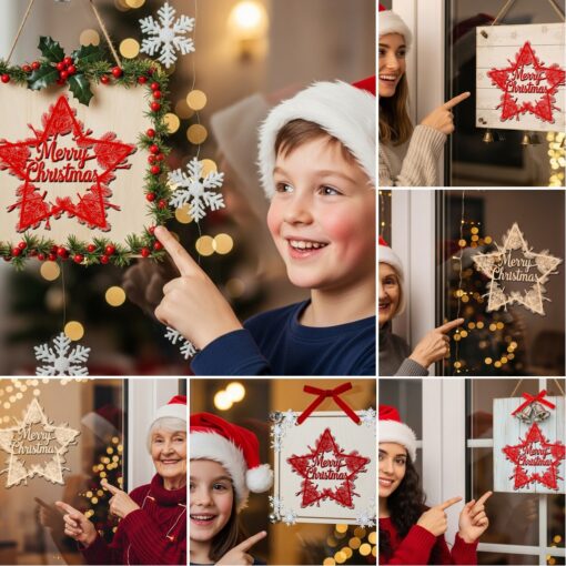 Paquete de colgantes navideños para puerta, 6 letreros festivos cortados a láser, decoración redonda de bienvenida para Glowforge. - Imagen 5