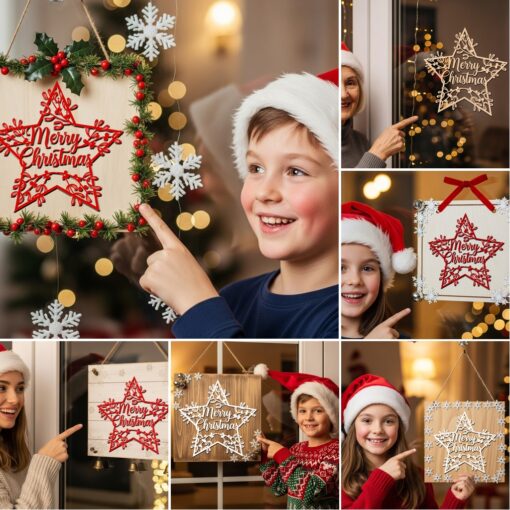 Set di Decorazioni Natalizie per Porta, 6 Festosi Cartelli per Decorazioni Domestiche, Disegni Laser - immagine 2
