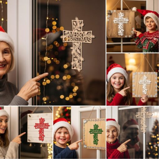 Set di Decorazioni Natalizie per Porta, 6 Festosi Cartelli per Decorazioni Domestiche, Disegni Laser - immagine 4