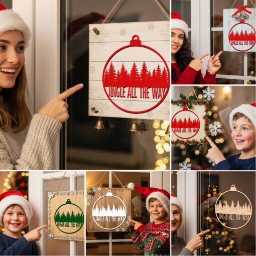 Set di Decorazioni Natalizie per Porta, 6 Festosi Cartelli per Decorazioni Domestiche, Disegni Laser - immagine 5